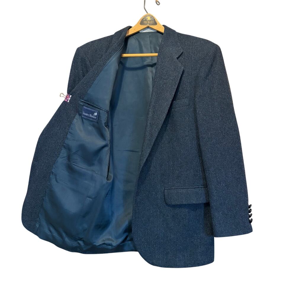 Vintage Stanley Blacker 100% Wool Herringbone Blazer Sport Coat Size 40R Tweed